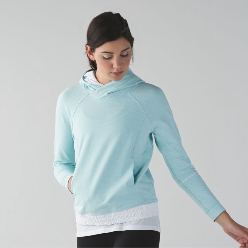 LULULEMON All Good Pullover Hoodie- Heathered Tranquil Blue / White